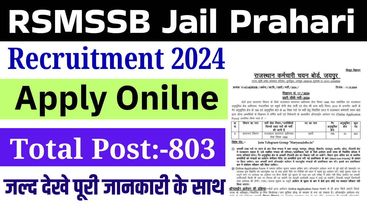 RSMSSB Jail Prahari Recruitment 2024: Jail Prahari के पदों पर भर्ती, जाने पूरी जानकारी – ashokaonlinecenter.in