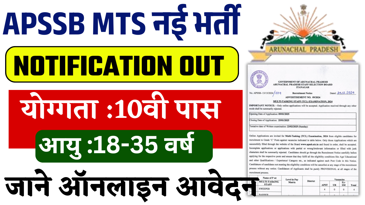 APSSB MTS Recruitment 2025:10वीं पास हेतु एमटीएस ( MTS ) की नई भर्ती जारी जल्द देखे – ashokaonlinecenter.in