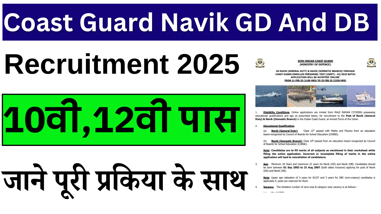 Coast Guard Navik GD And DB Recruitment 2025:Apply Online For 300 Post – ashokaonlinecenter.in
