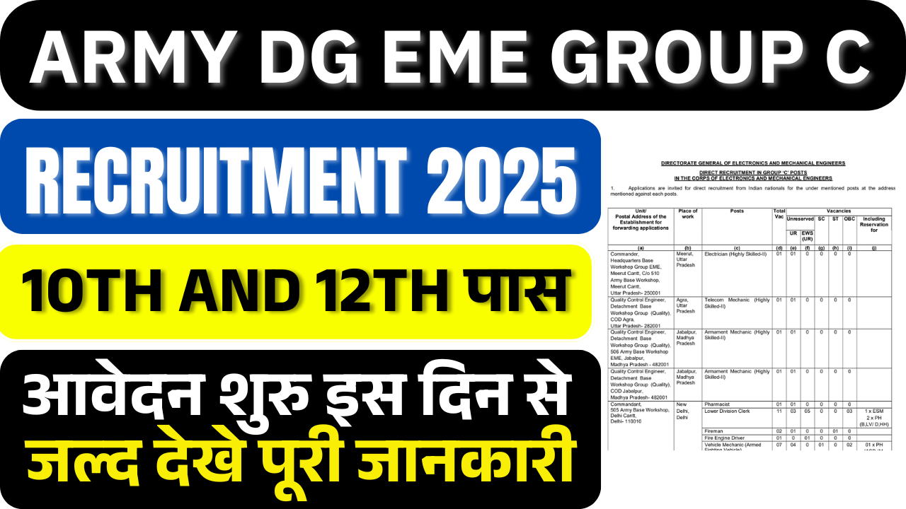 Army DG EME Group C Recruitment 2024: Group C के पदों पर भर्ती, जल्द देखे (Last Date) – ashokaonlinecenter.in