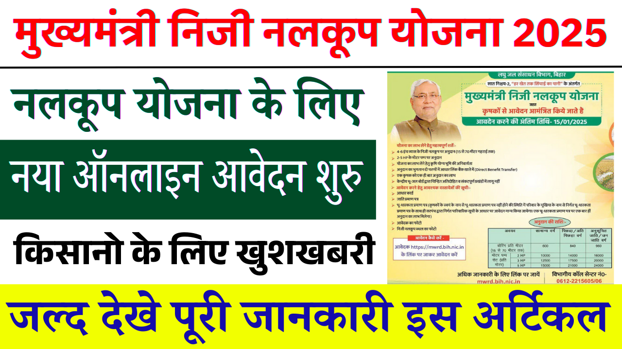 Mukhyamantri Niji Nalkup Yojana 2025: मुख्यमंत्री निजी नलकूप योजना ऑनलाइन आवेदन शुरू – ashokaonlinecenter.in