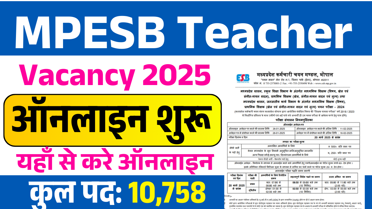 MPESB Teacher Recruitment 2025: Online Apply Link Active, Eligibility, Fees, Details – ashokaonlinecenter.in