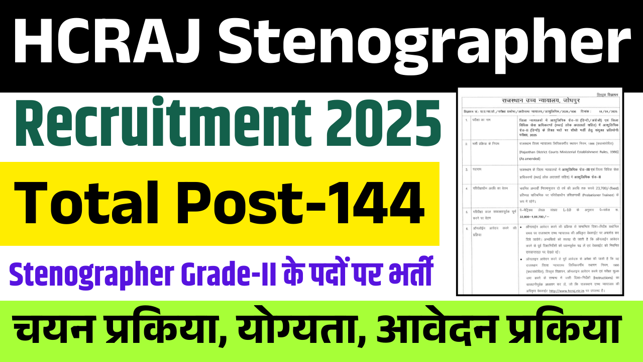 HCRAJ Stenographer Recruitment 2025: Apply Online, For 144 Post – ashokaonlinecenter.in