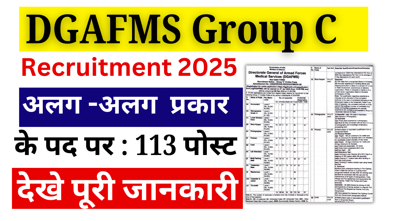 DGAFMS Group C Recruitment 2025; Apply Online For 113 Post (Last Date) – ashokaonlinecenter.in