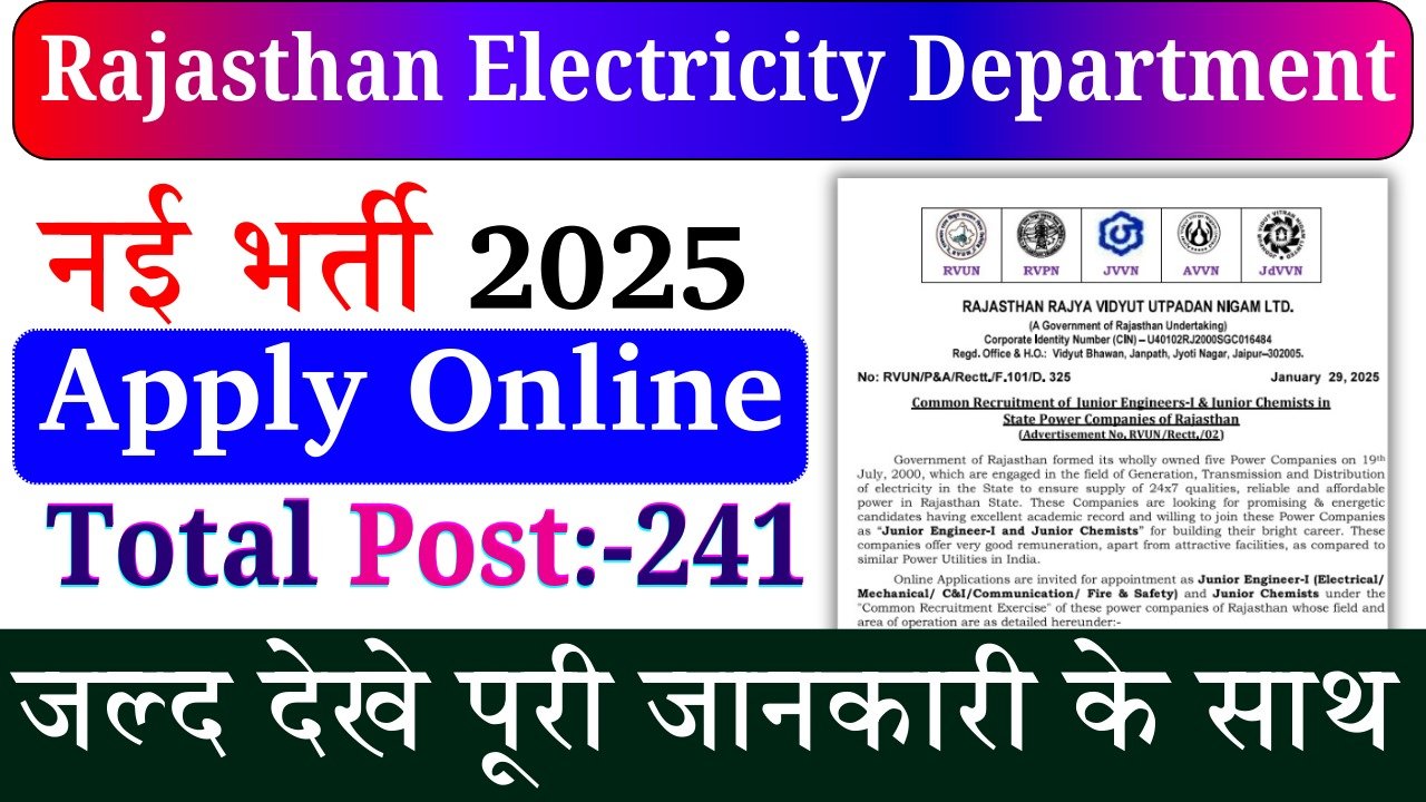 Rajasthan Electricity Department Recruitment 2025: Apply Online For 241 Posts – ashokaonlinecenter.in