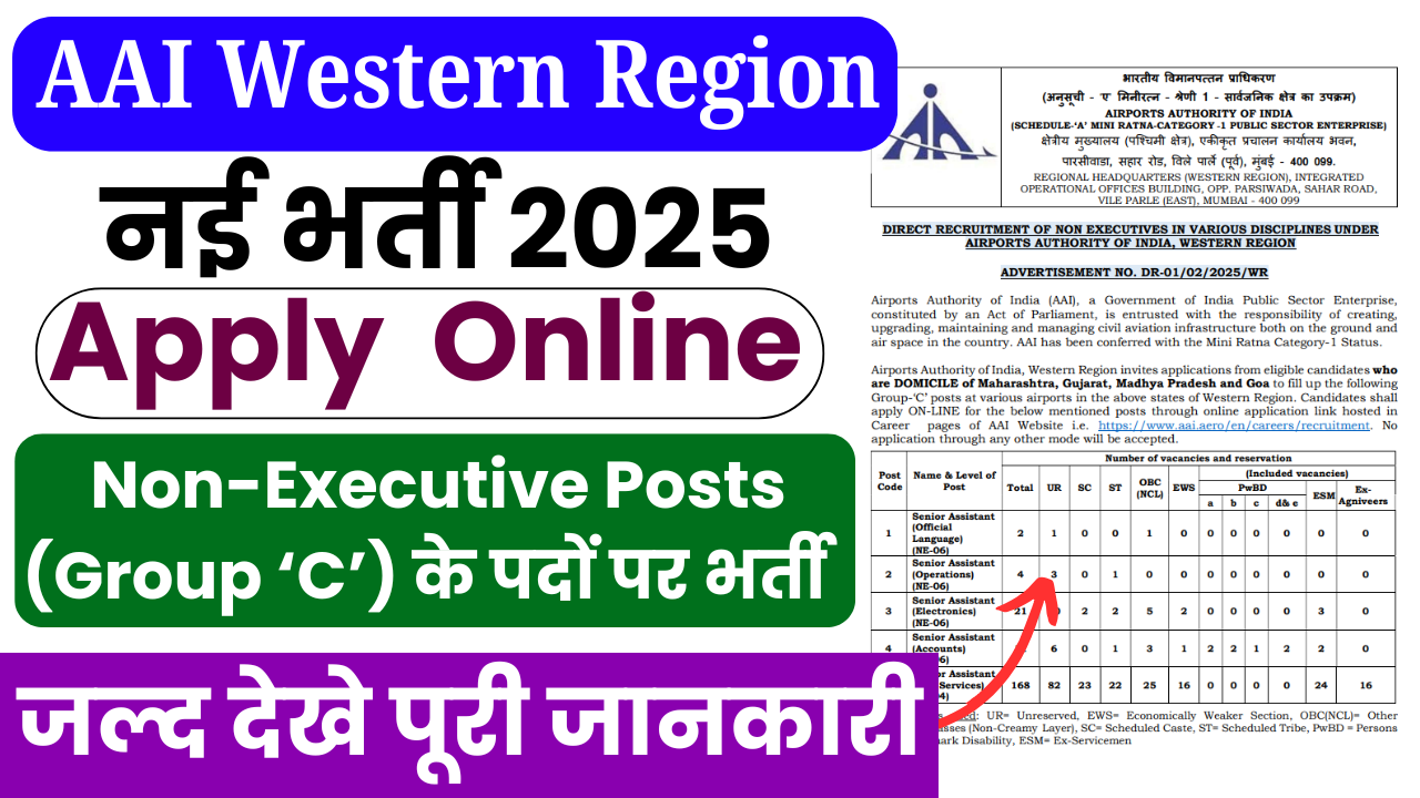 AAI Western Region Recruitment 2025: नॉन-एक्जीक्यूटिव के पदों पर भर्ती,  जल्द देखें – ashokaonlinecenter.in