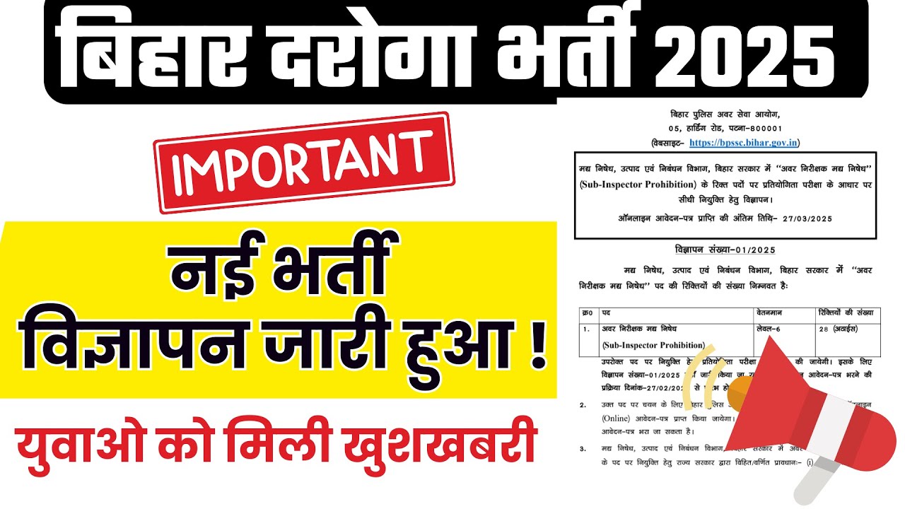 BPSSC Bihar Police SI Prohibition Recruitment 2025 Apply Online (Start)