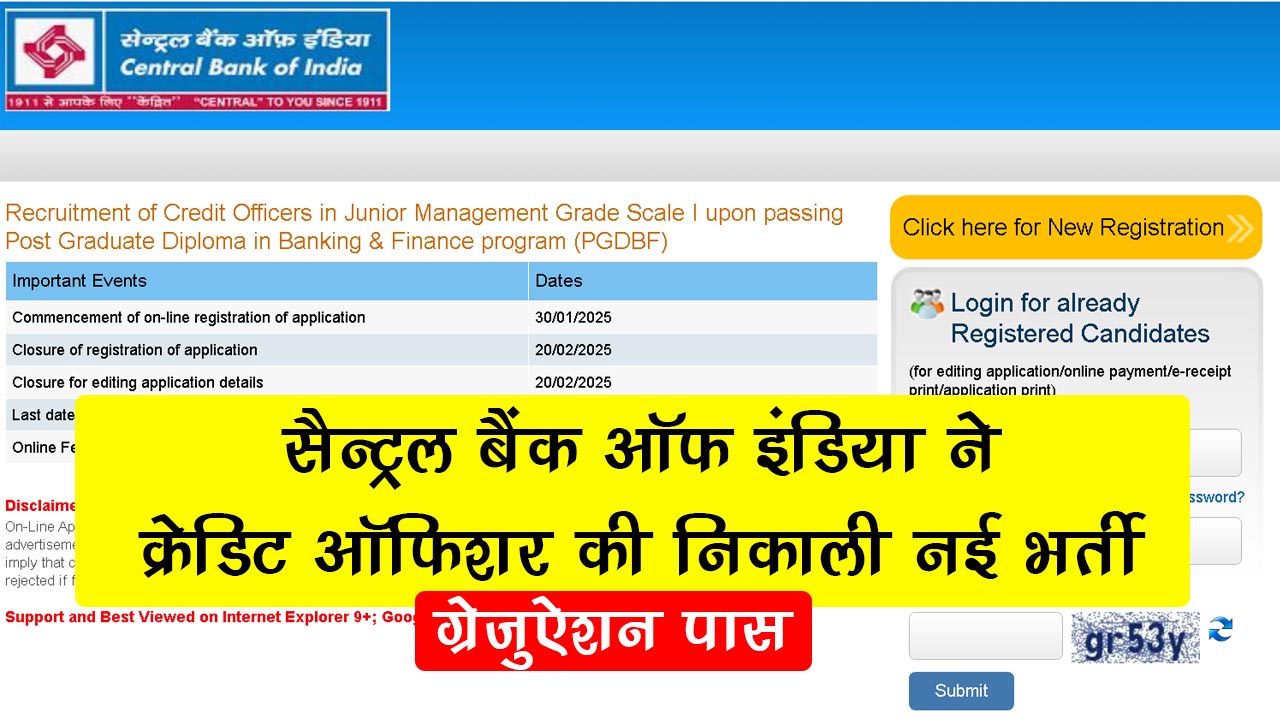 Central Bank Credit Officer Recruitment 2025 (Re Open) Online Apply for 1000 Post – Service Bank of India brought out new recruitment of credit official
