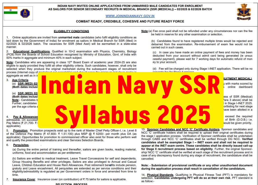 Exam Pattern, Topics for Agniveer SSR Syllabus Awailable