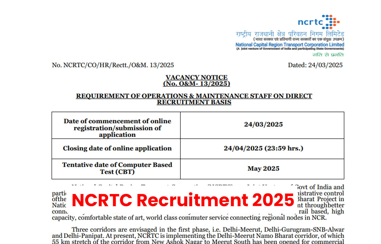 NCRTC Recruitment 2025: Apply Online for 72 Vacancies, Check Qualification, Age Limit & Selection Process
