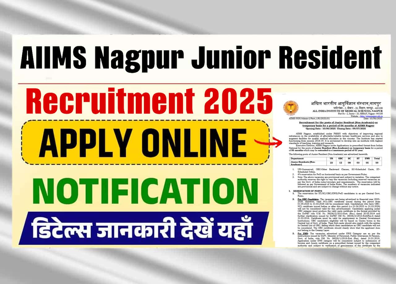 AIIMS Nagpur Junior Resident Recruitment 2025 Official Notification Out For 50 Vacancies, Check Eligibility, Selection Process, And Application Details