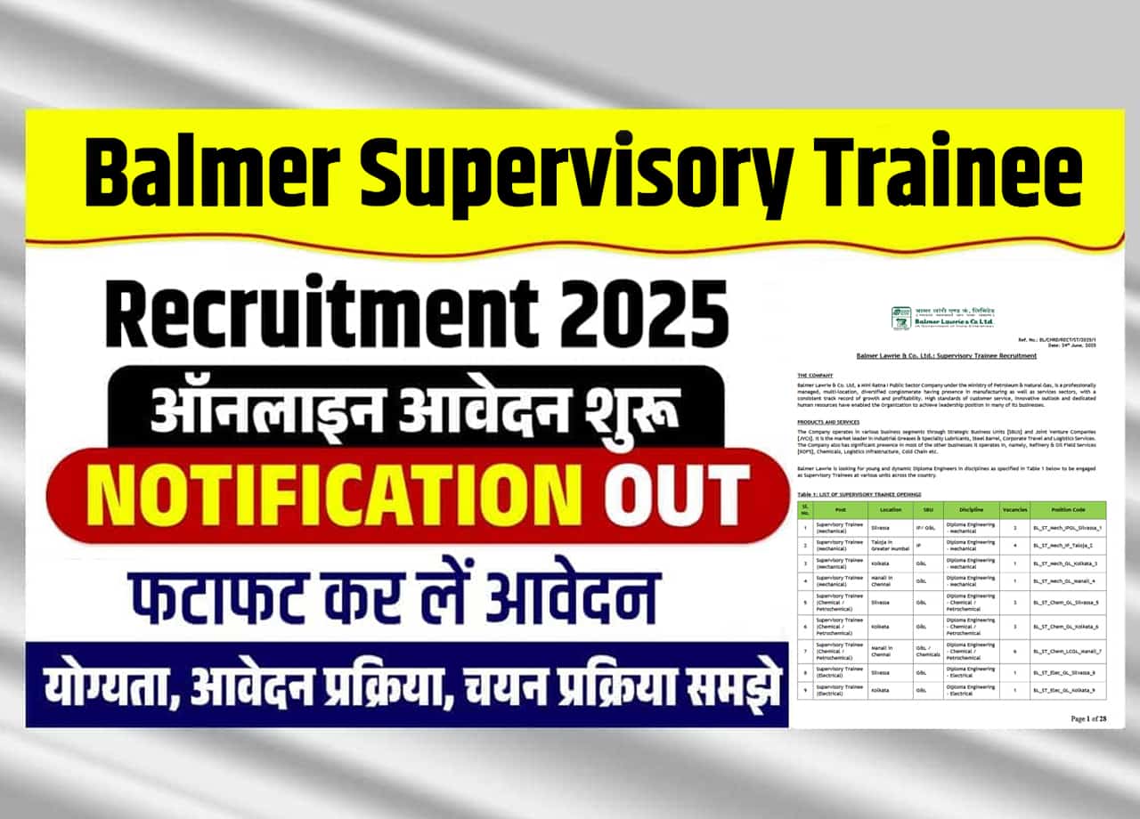 Balmer Supervisory Trainee Recruitment 2025: Apply Online For 32 Supervisory Trainee Posts