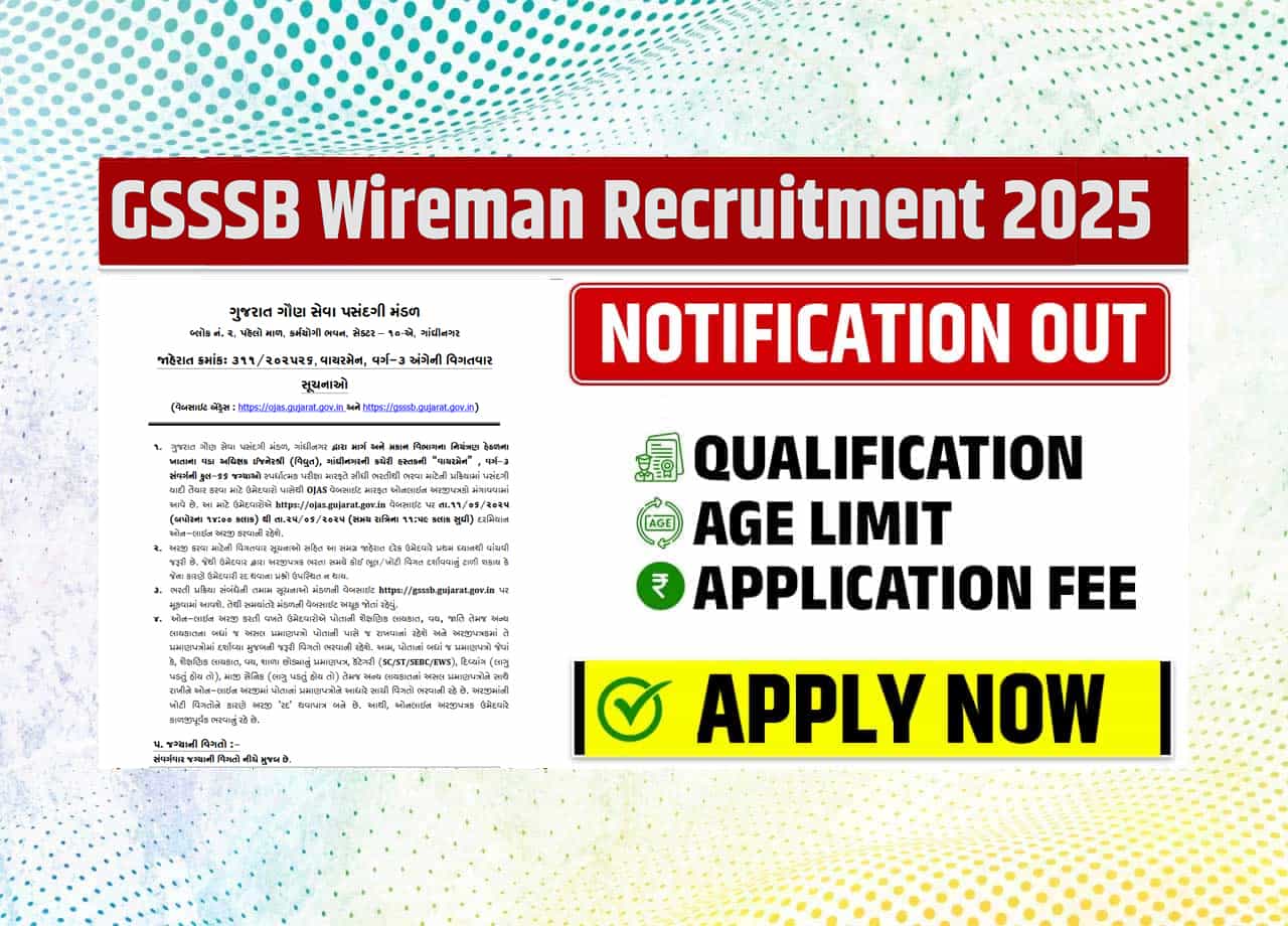GSSSB Wireman Recruitment 2025: Notification, Eligibility, And Exam Pattern