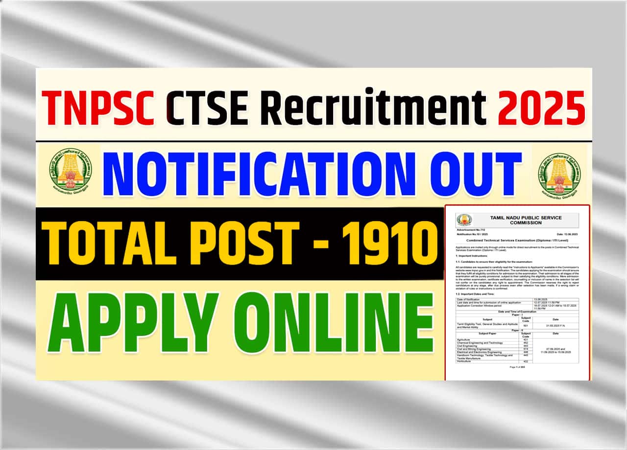 TNPSC CTSE Recruitment 2025: 1910 Technical Vacancies, Eligibility, Exam Pattern & Apply Online