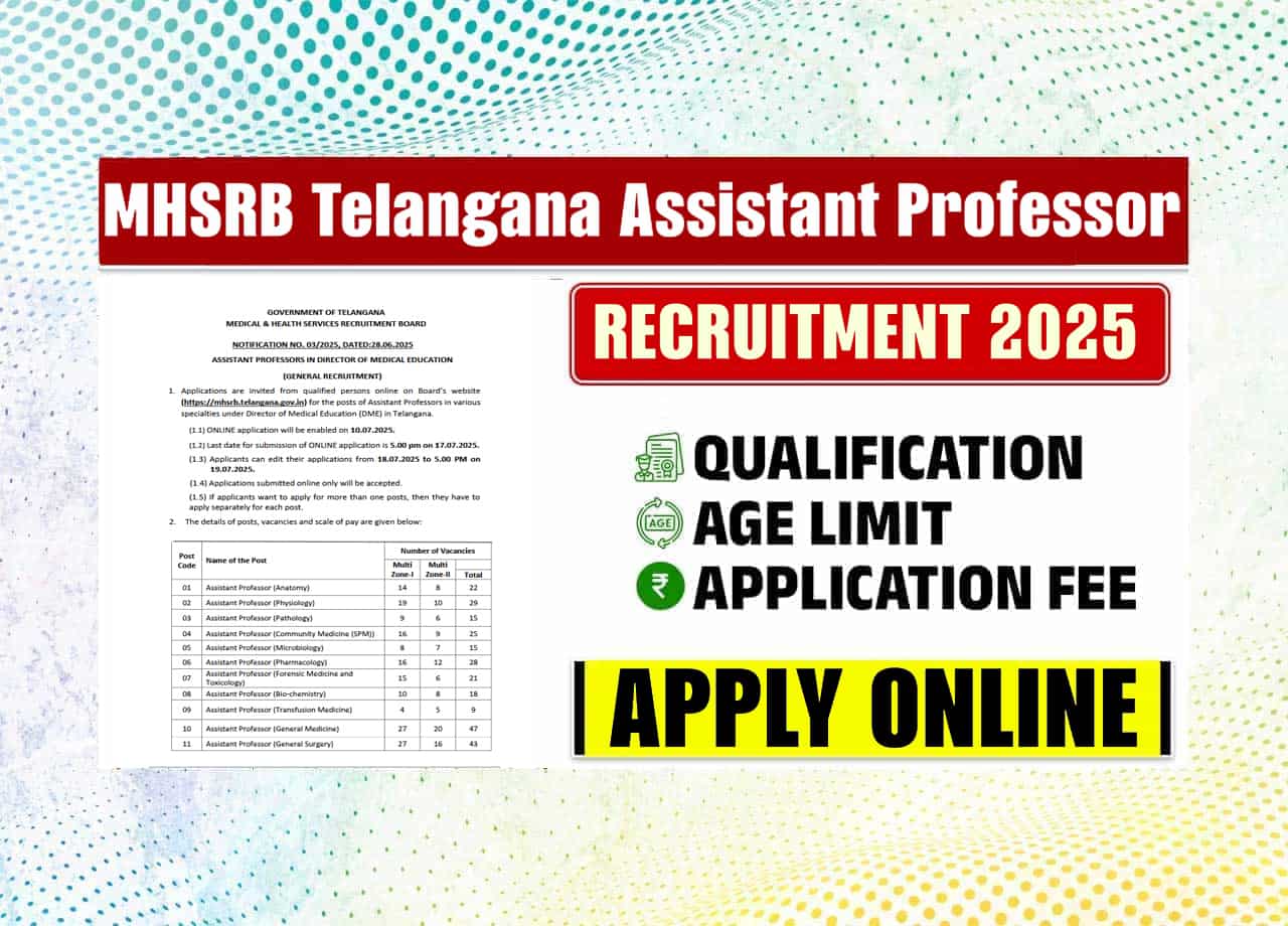MHSRB Telangana Assistant Professor Recruitment 2025 Notification Released For 607 Posts In Medical Colleges – Apply Online