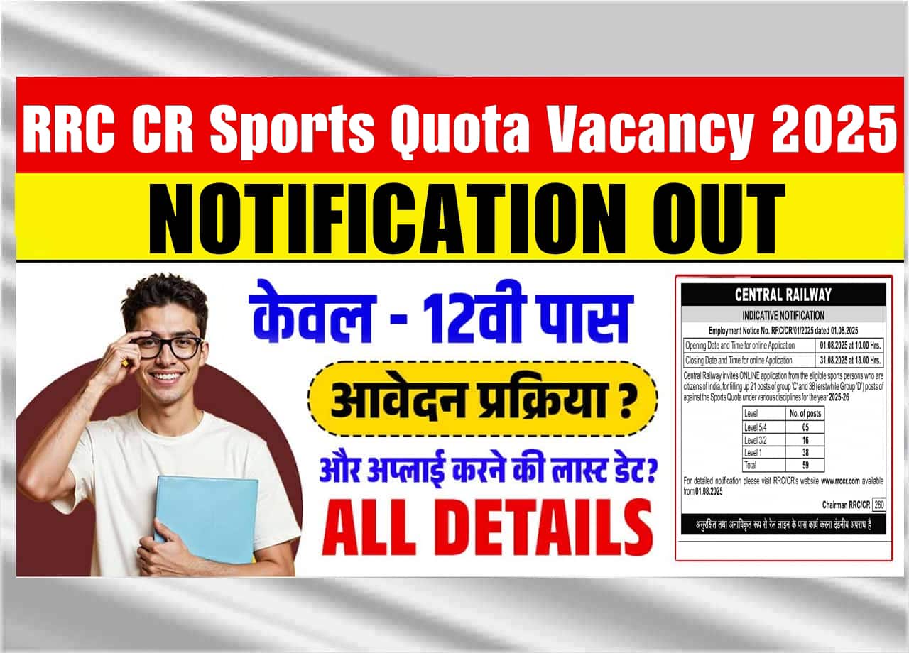 RRC CR Sports Quota Vacancy 2025: 12वीं पास सैंट्रल रेलवे मे निकाली स्पोर्ट्स कोटा ग्रुप सी व डी की नई भर्ती, जाने क्या है पूरी भर्ती, एप्लीकेशन और सेलेक्शन प्रोसेस?