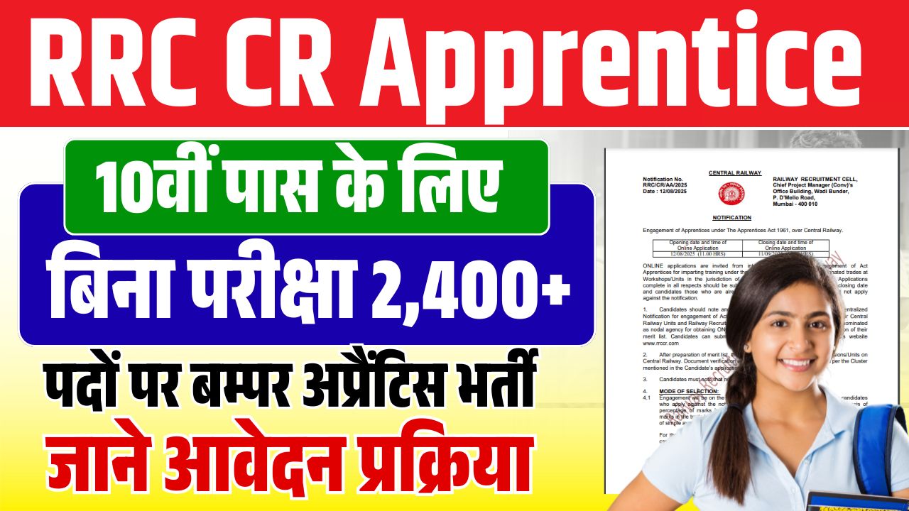 RRC CR Apprentice Recruitment 2025: Apply Online For 2,418 Central Railway Apprentice Posts – Eligibility, Fees & Last Date